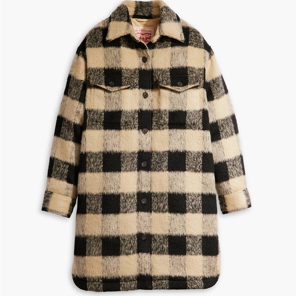 Levi’s Nola Jacket Almond Buff Wool Blend Plaid Check Schacket Size XL NWT $198 - Picture 1 of 10